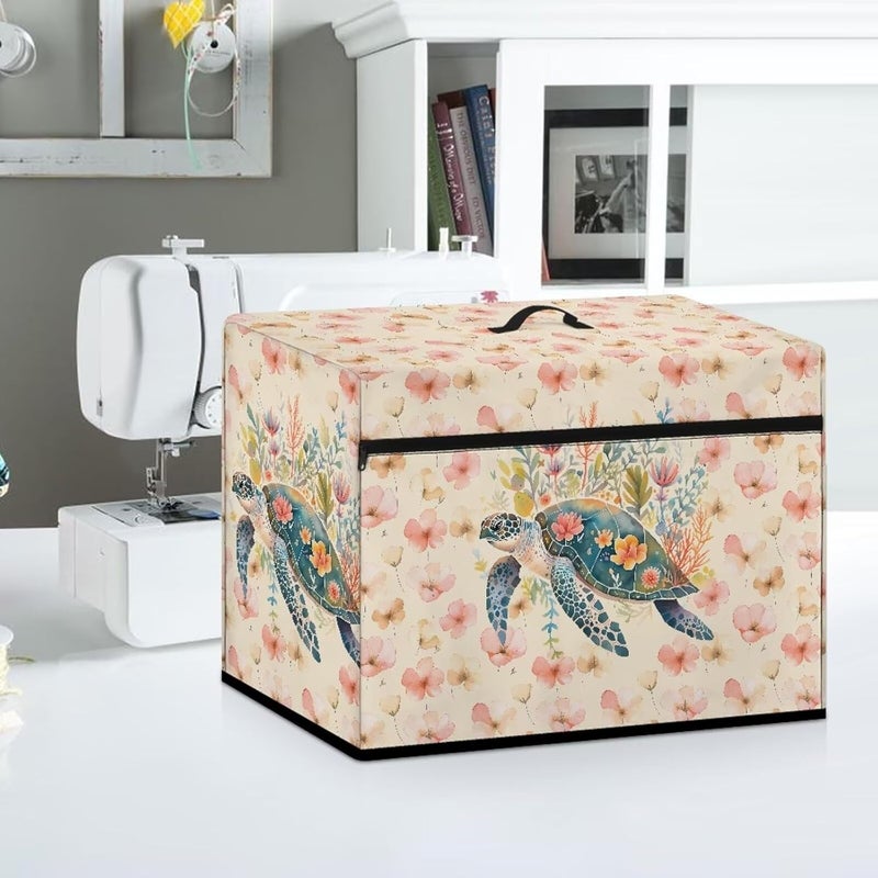 Xsehusvy Sea Turtle Flower Sewing Machine Carrying Case Portable Sewing Machine Dust Cover with Pocket and Handle Resuable Sewing Machine Protection Gifts for Sewing Fans Festival Decor - Image 4